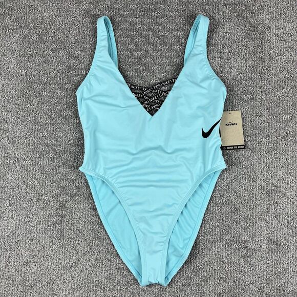 Nike Swim One Piece Swimsuit Womens Large Blue Recycled Travel Beach Summer - Picture 1 of 11